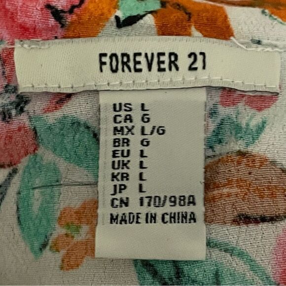 Forever 21 Watercolor Skater Floral Mini Dress Off Shoulder Green Red White L - Picture 9 of 13